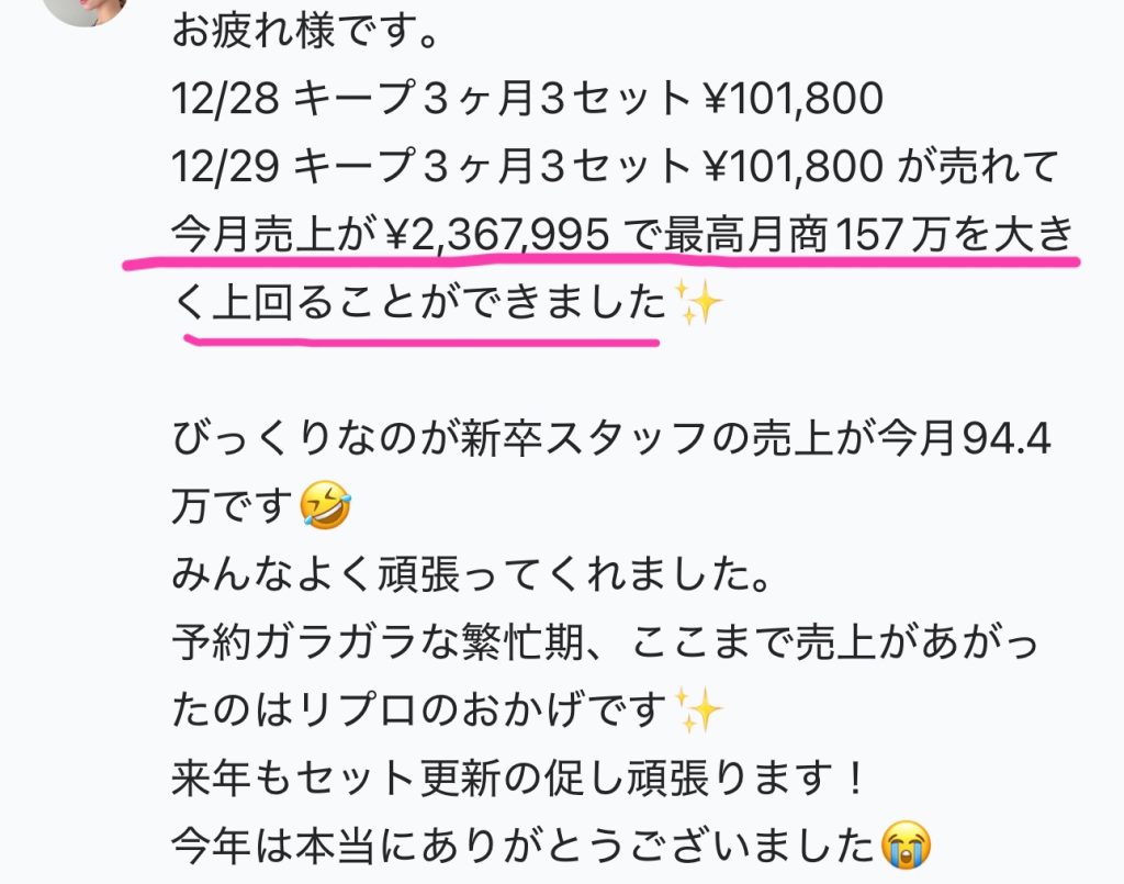 お客様の数が少なくても月商230万円越えのサロン